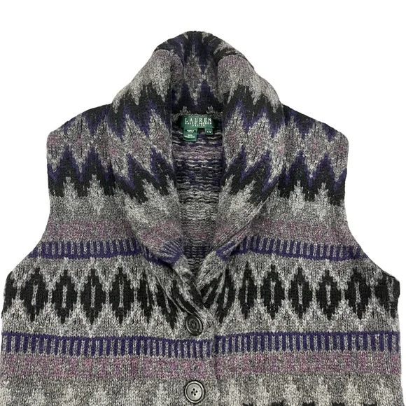 Lauren Ralph Lauren Women’s Lambswool Sweater Vest Shawl Collar Southwes… - Picture 7 of 15